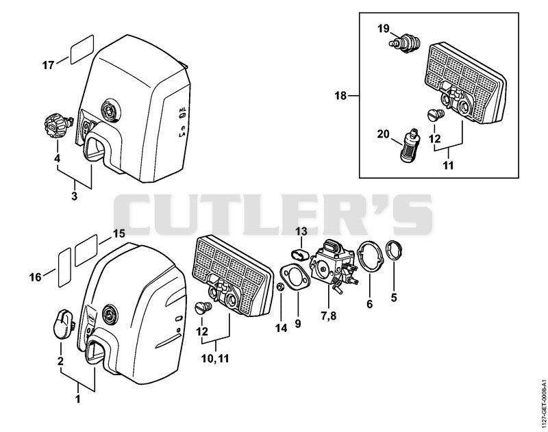 Carburetor box cover, Air filter