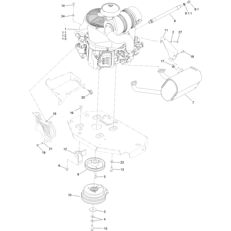 Engine, Clutch and Muffler Assembly