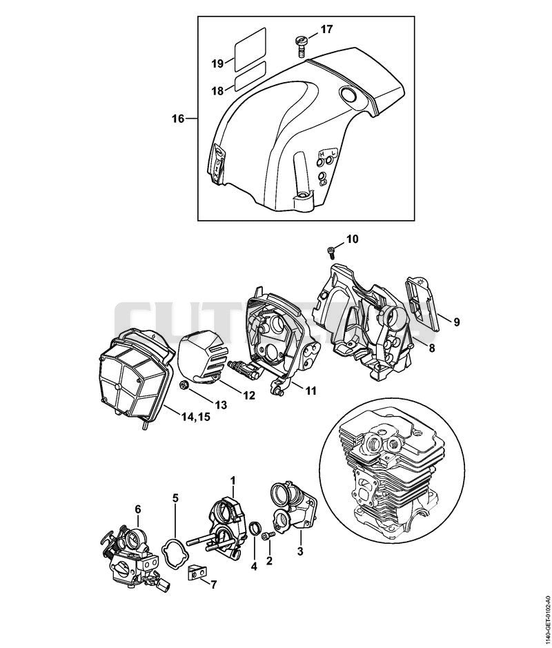Carburetor bracket, Air filter, Shroud (28.2012)