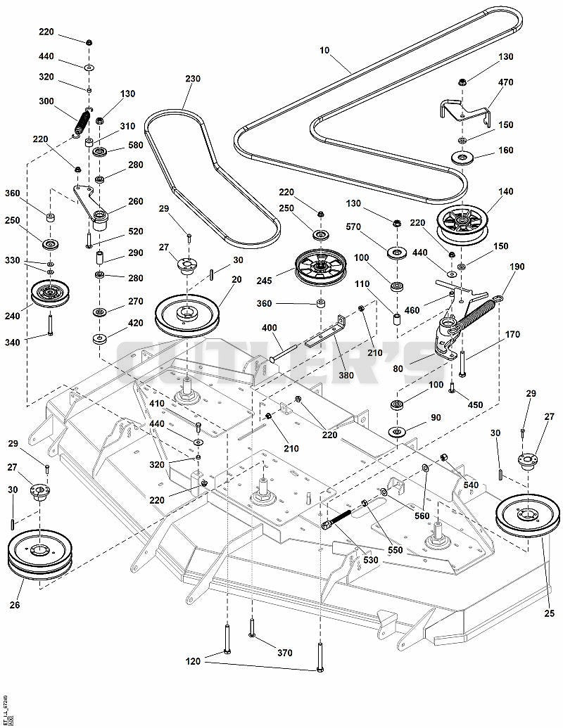 72" Mower Deck - Pulleys, Belts & Idler Arms