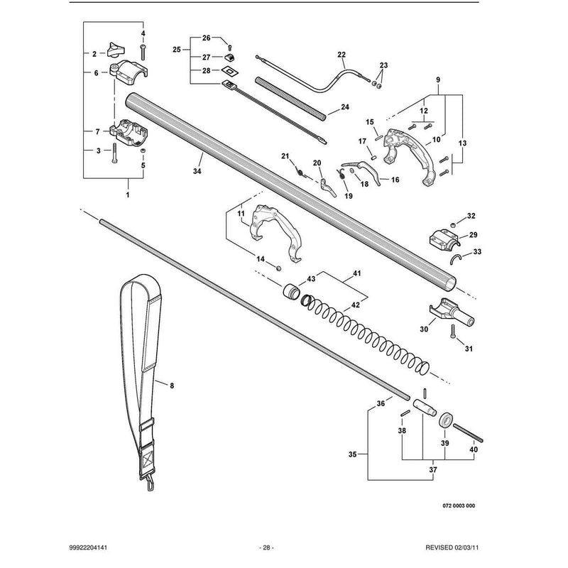 Main Pipe -- Lower, Control Handle,Throttle Cable, Shoulder Strap