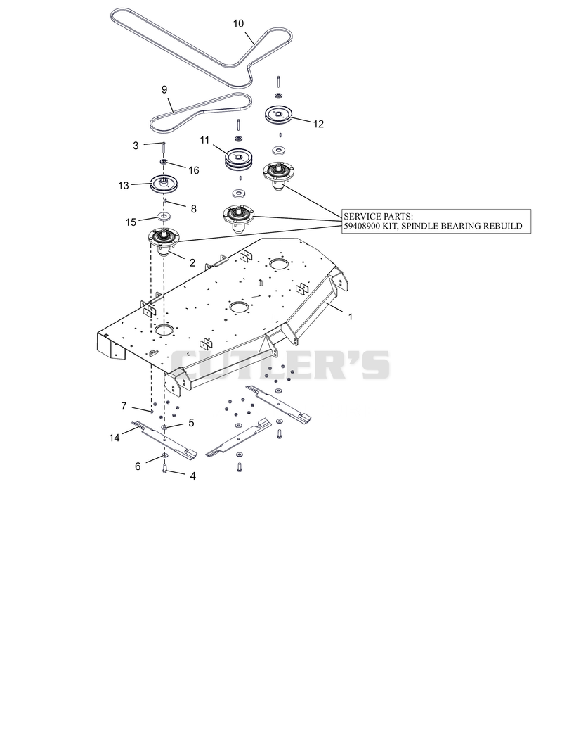 Deck, Spindles, Belts and Blades – 60"