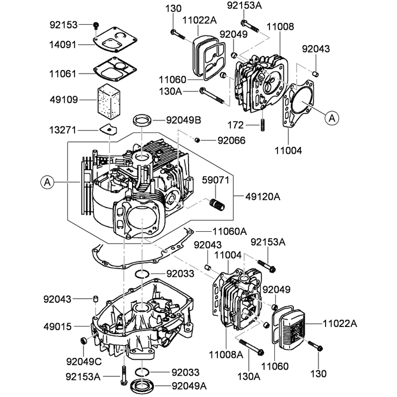 Cylinder and Crankcase Assembly  Kawasaki FH541V-GS30