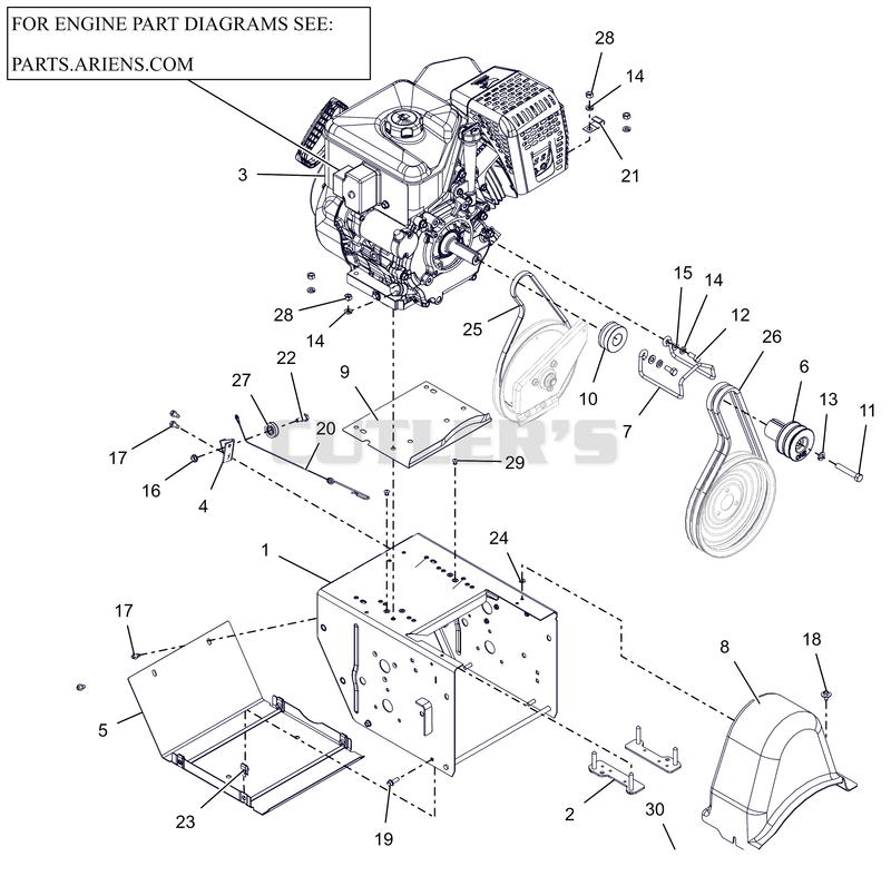 Engine, Frame and Belt Drive - 24" EFI