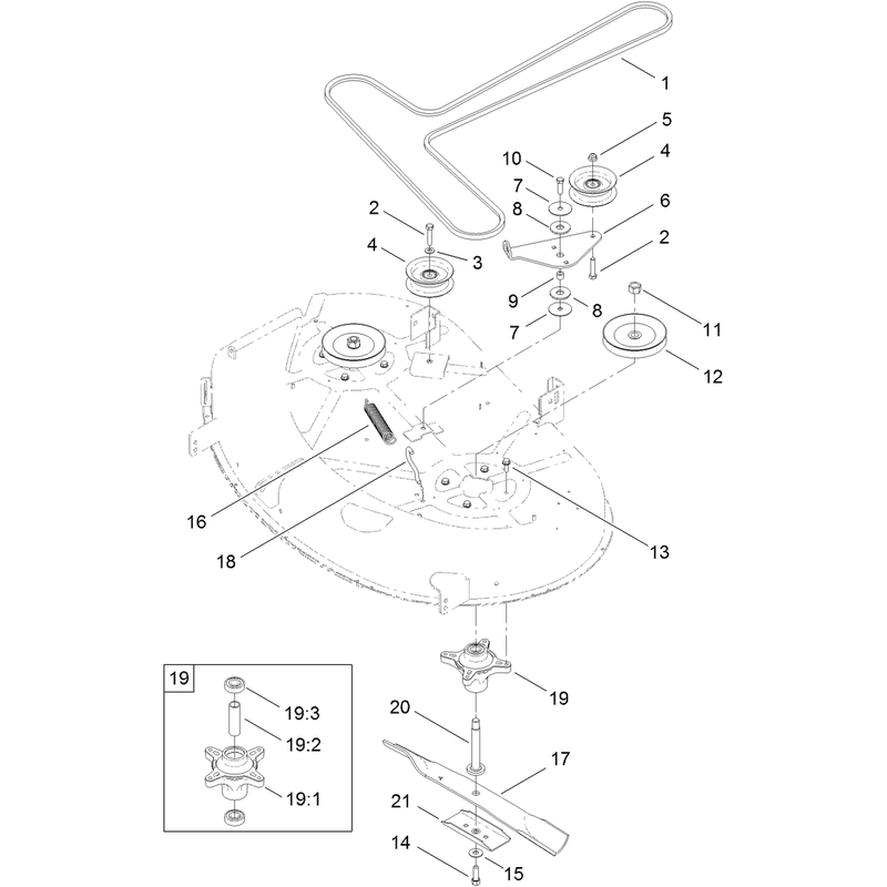 42 Inch Deck Belt, Spindle and Blade Assembly