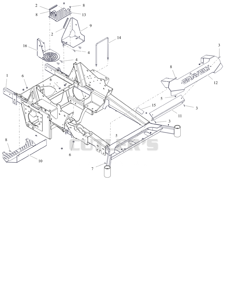 Frame, Front Bumper, and Battery Tray - 72"