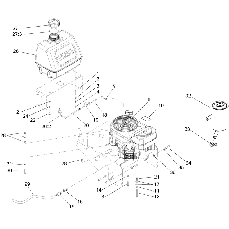 Engine and Fuel Tank Assembly