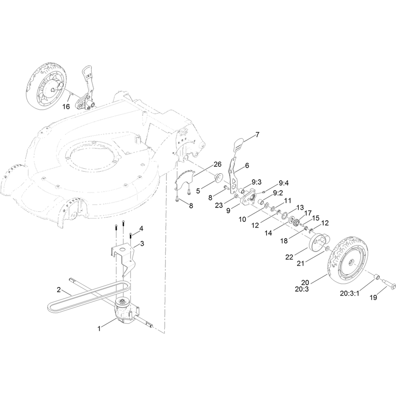 Rear Wheel and Height of Cut Assembly