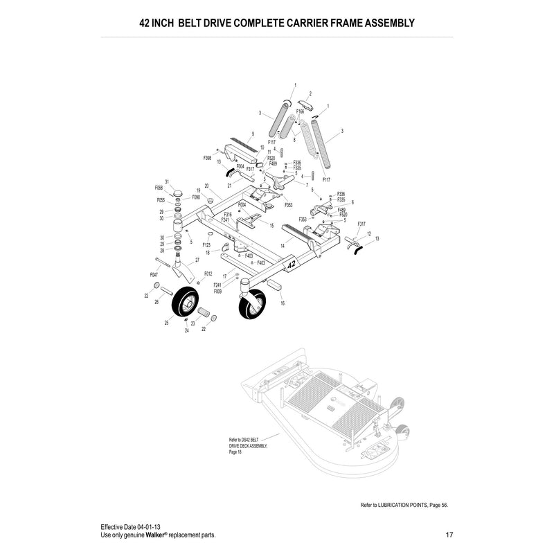 42 INCH BELT DRIVE COMPLETE CARRIER FRAME ASSEMBLY