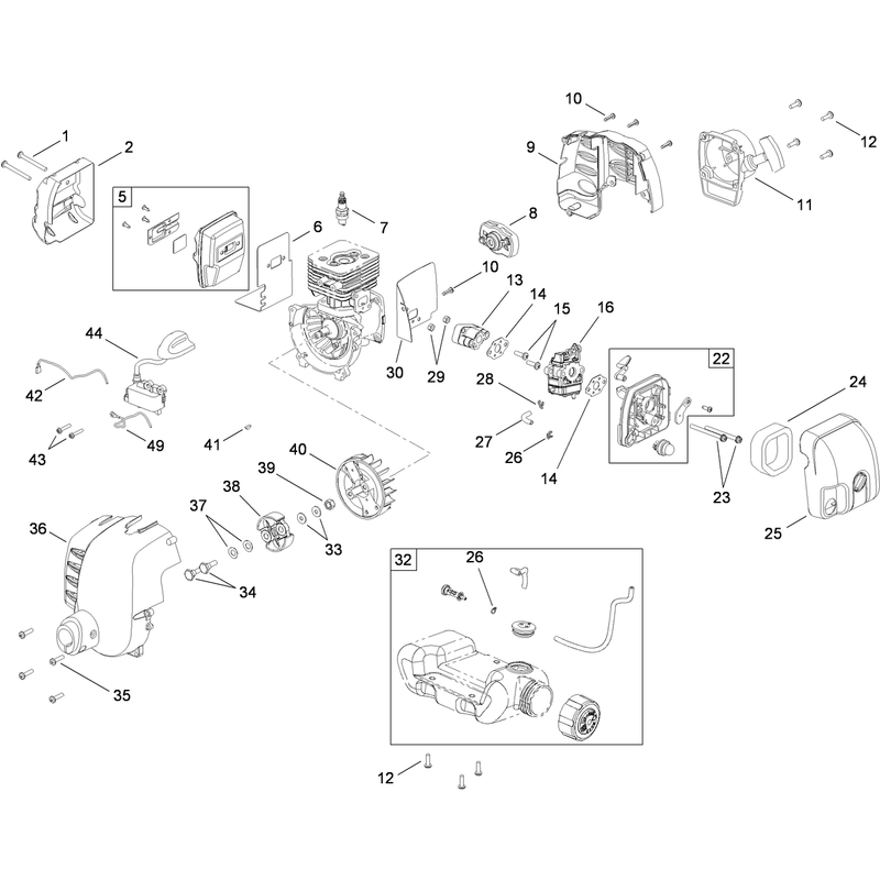 Muffler, Carburator and Fuel Tank and Housing Assembly