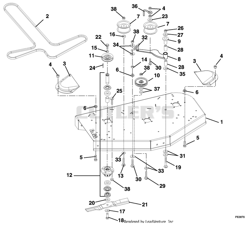 Mower Deck, Belt, Idlers And Blades