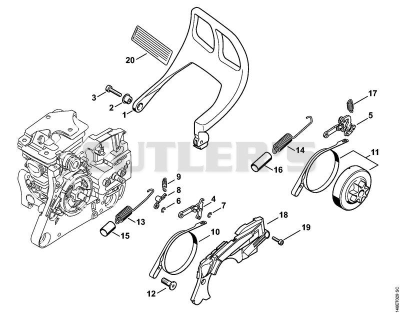 Chain brake, Chain tensioner, Chain sprocket cover