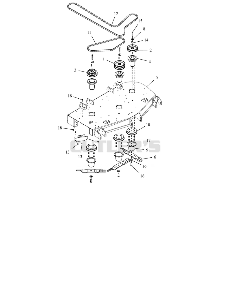 Deck, Belts, Baffle, Blades and Spindles - 48"