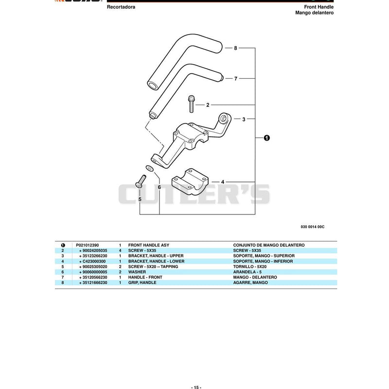 Mango de control, cable del acelerador, interruptor del encendido