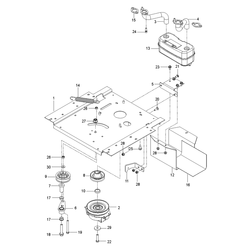 ENGINE MOUNTING, GUARDS & MUFFLER