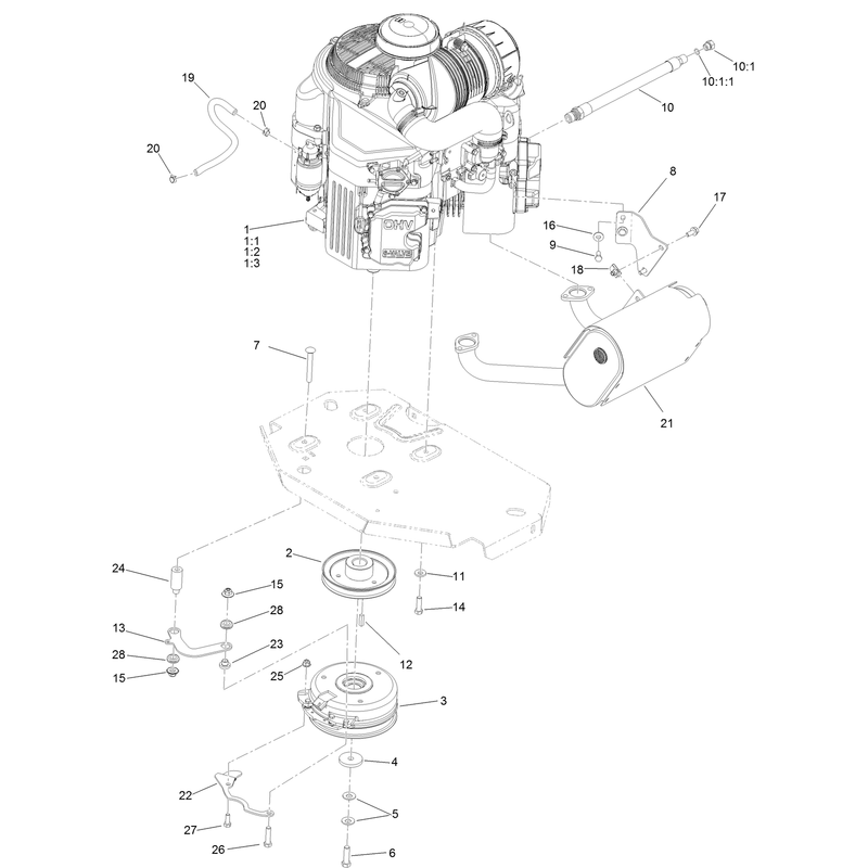 Engine, Clutch and Muffler Assembly