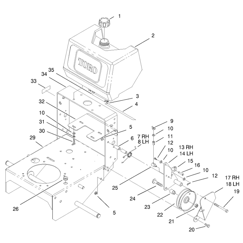 Fuel Tank and Idler Bracket Assembly