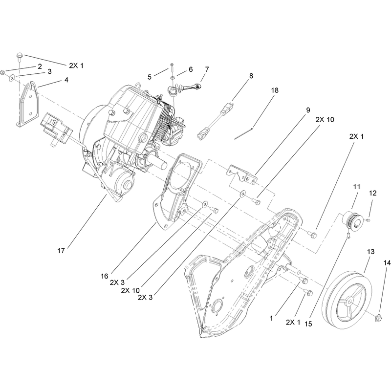 Engine, Frame and Wheel Assembly