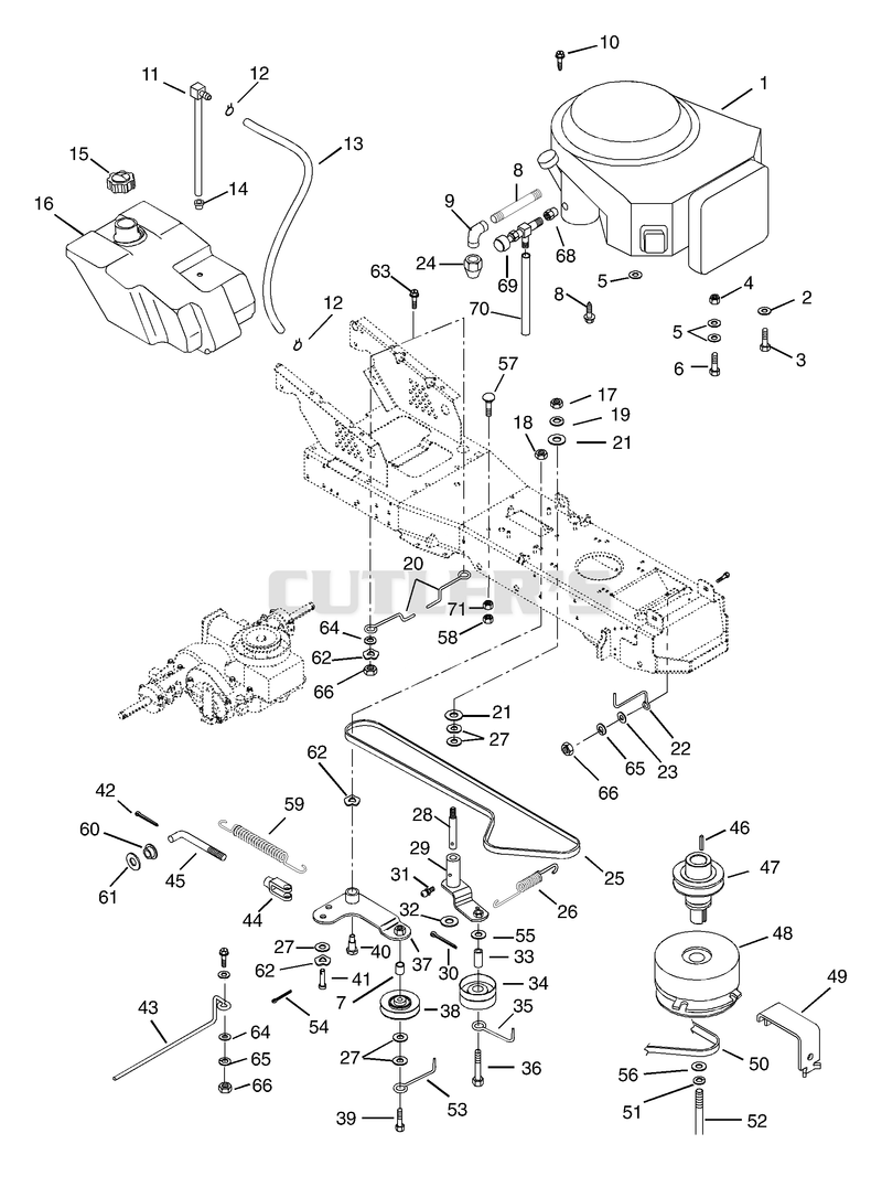 Engine, Fuel Tank & Belt Drive