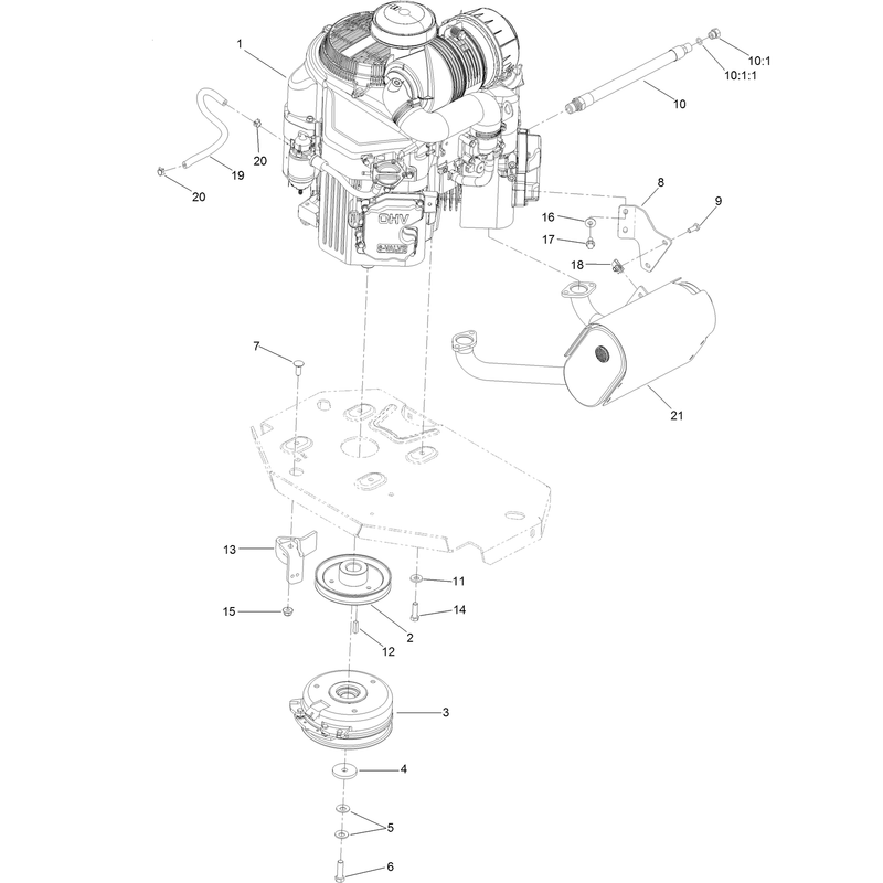 Engine, Clutch and Muffler Assembly