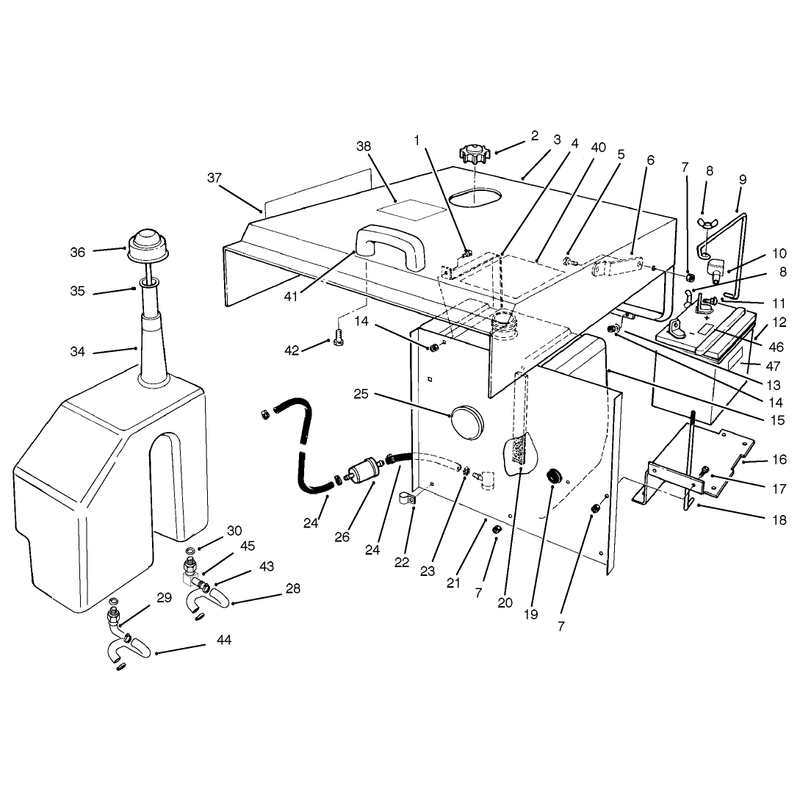Hood Fuel Tank and Hydraulic Reservoir Assembly