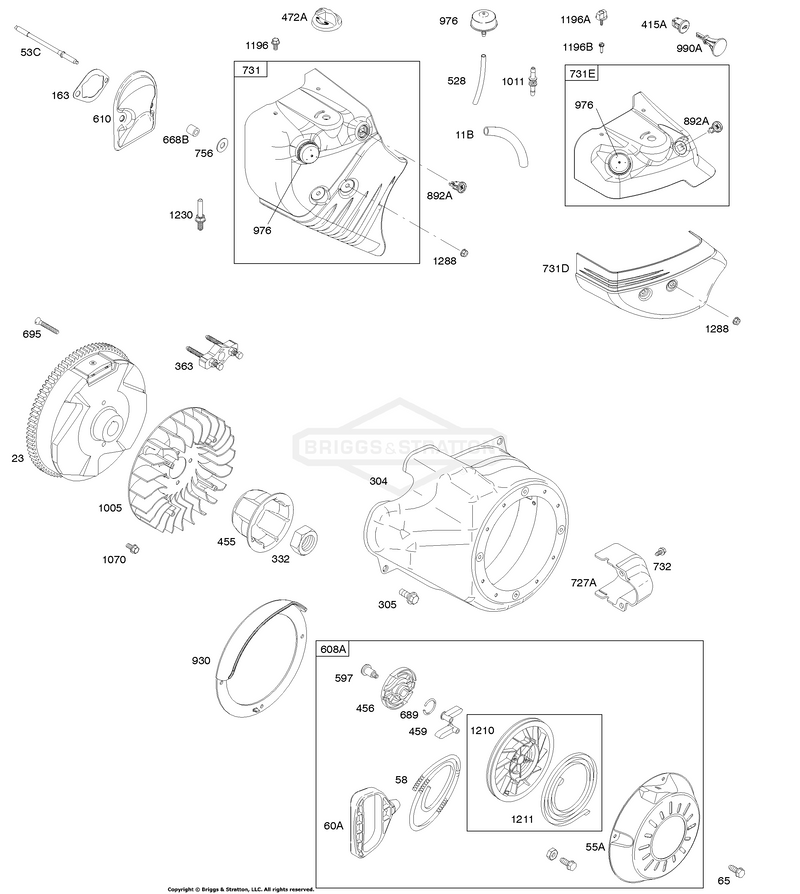 Blower Housing/Shrouds, Flywheel, Rewind Starter