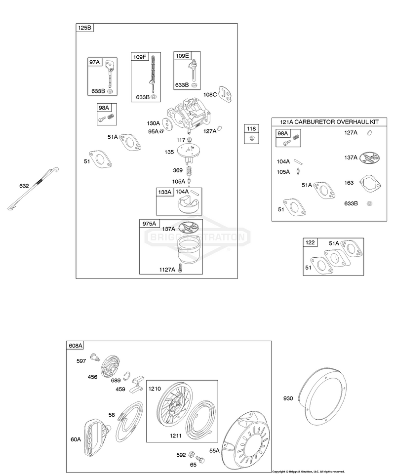Carburetor, Kit - Carburetor Overhaul, Rewind Starter