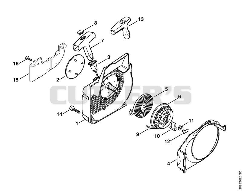 Fan housing with rewind starter