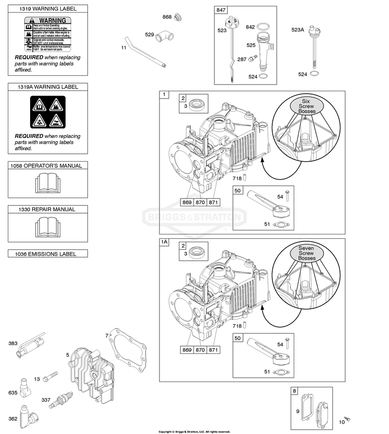 Cylinder, Cylinder Head, Lubrication, Operator's Manual, Warning Label