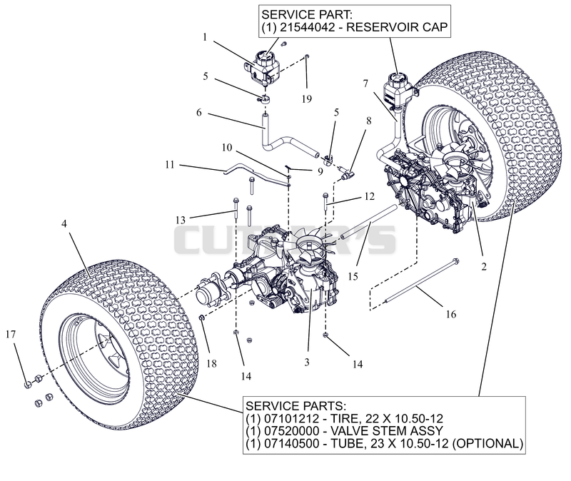 Rear Tires and Transaxles – 52"
