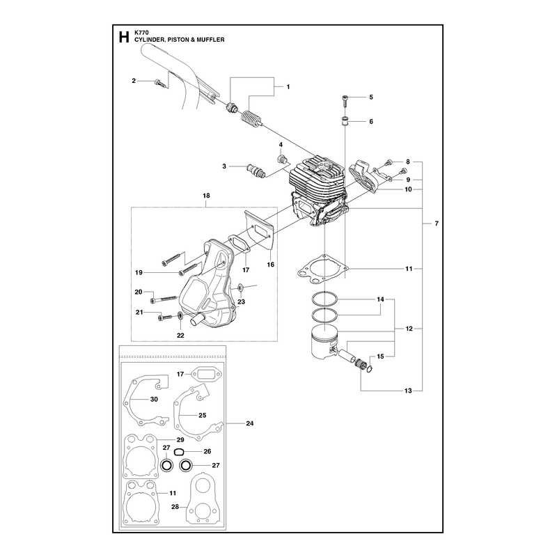 CYLINDER, PISTON AND MUFFLER