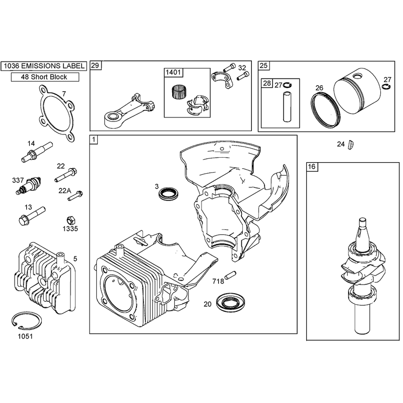 Crankcase, Crankshaft, Cylinder Head, and Connecting  Rod Assemblies Briggs and Stratton 084333-0199-E1