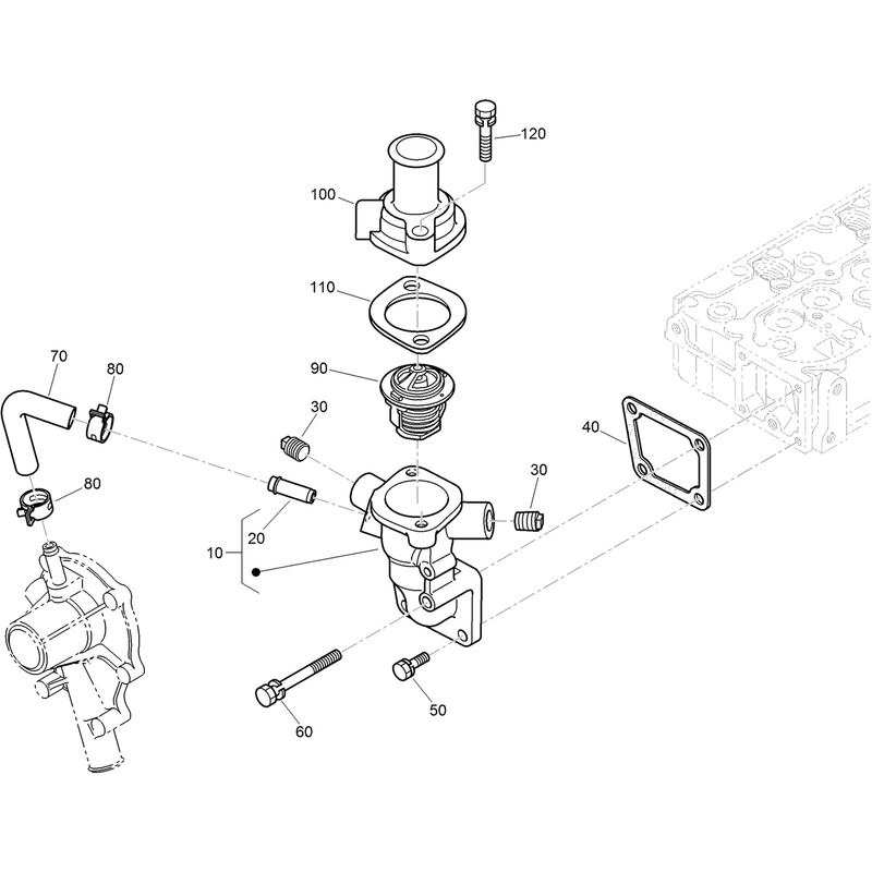 Water Flange and Thermostat Assembly