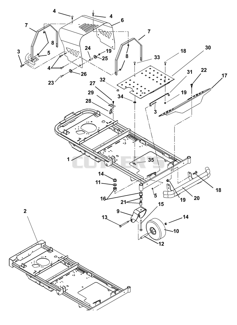 Frame, Hood, Footrest, Casters And Tires