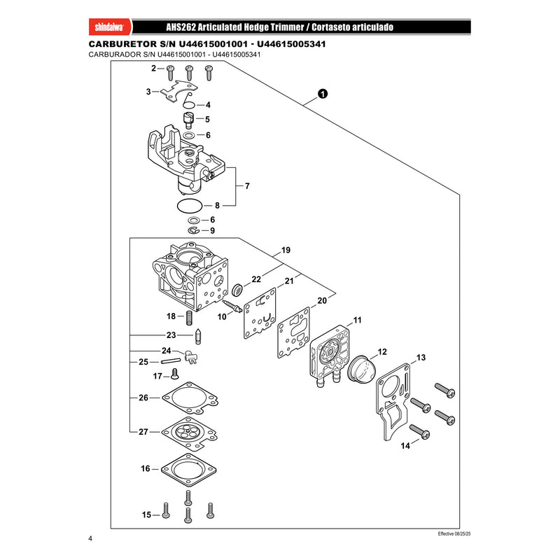 CARBURETOR S N U44615001001 U44615005341