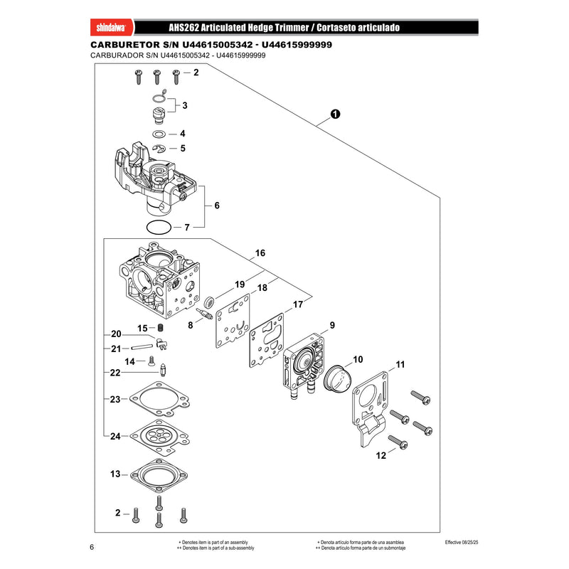 CARBURETOR S N U44615005342 U44615999999