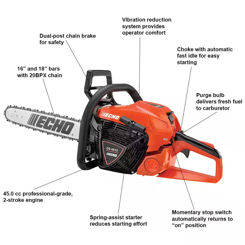 Echo CS-4510 18" 50.1 cc 2-Stroke Gas Rear Handle Chainsaw