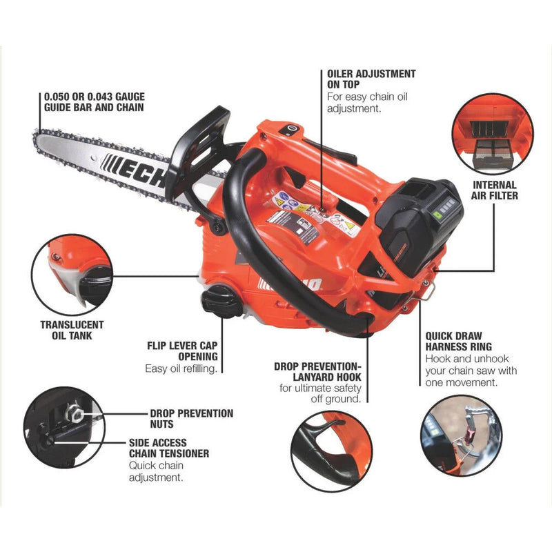 Echo DCS-2500T-12C1 56V 12 in. X Series Cordless Battery Top Handle Arborist Professional-Grade Chainsaw with 2.5Ah Battery and Charger