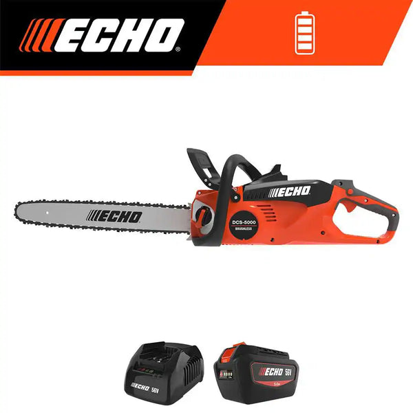 Echo DCS-5000-18C2 56V 18 in. Cordless Electric Battery Brushless Rear Handle Chainsaw Kit with 5.0Ah Battery and Charger