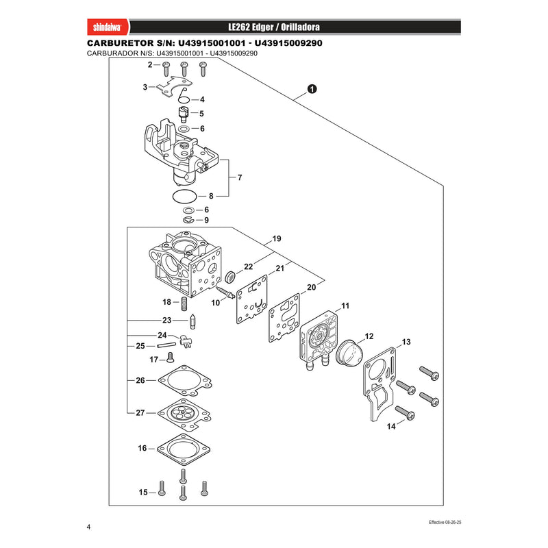 CARBURETOR S N U43915001001 U43915009290