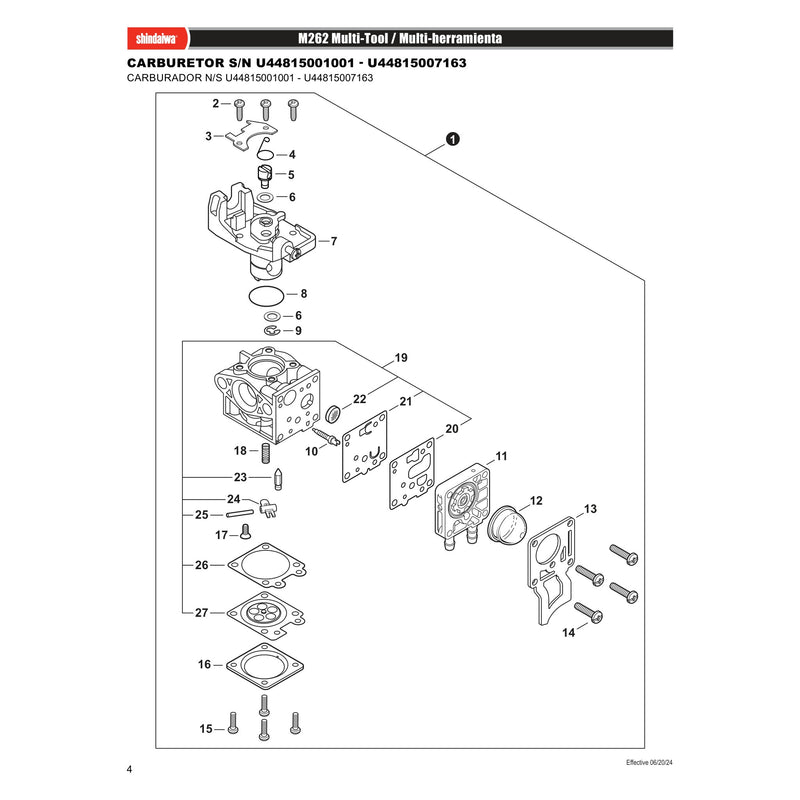 CARBURETOR S N U44815001001 U44815007163