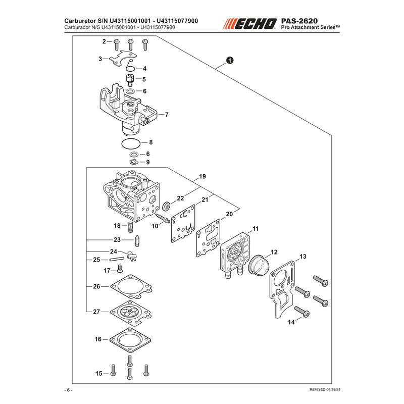 Carburetor S N U43115001001 U43115077900