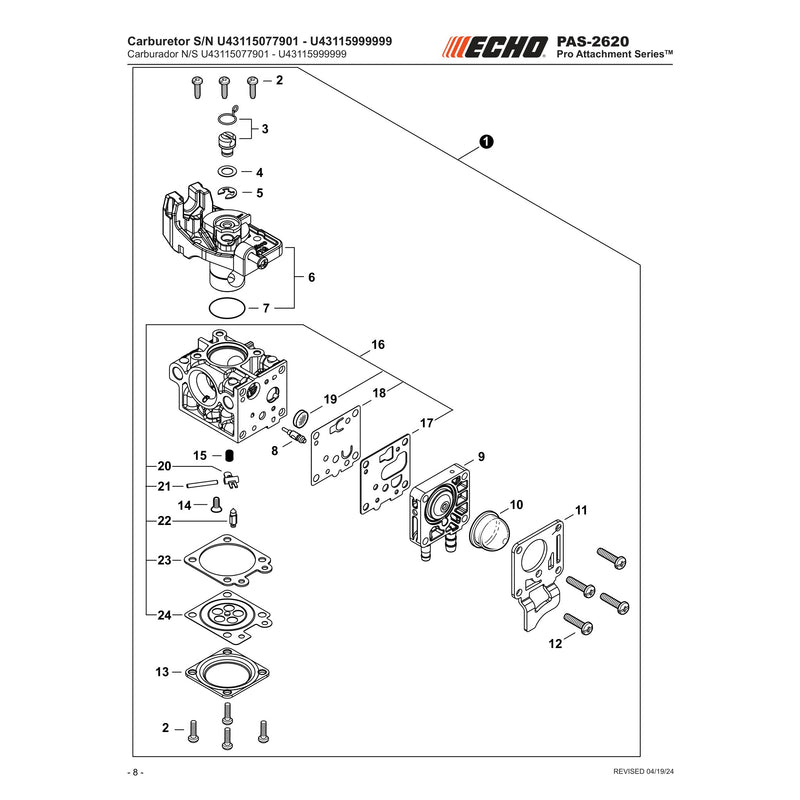 Carburetor S N U43115077901 U43115999999