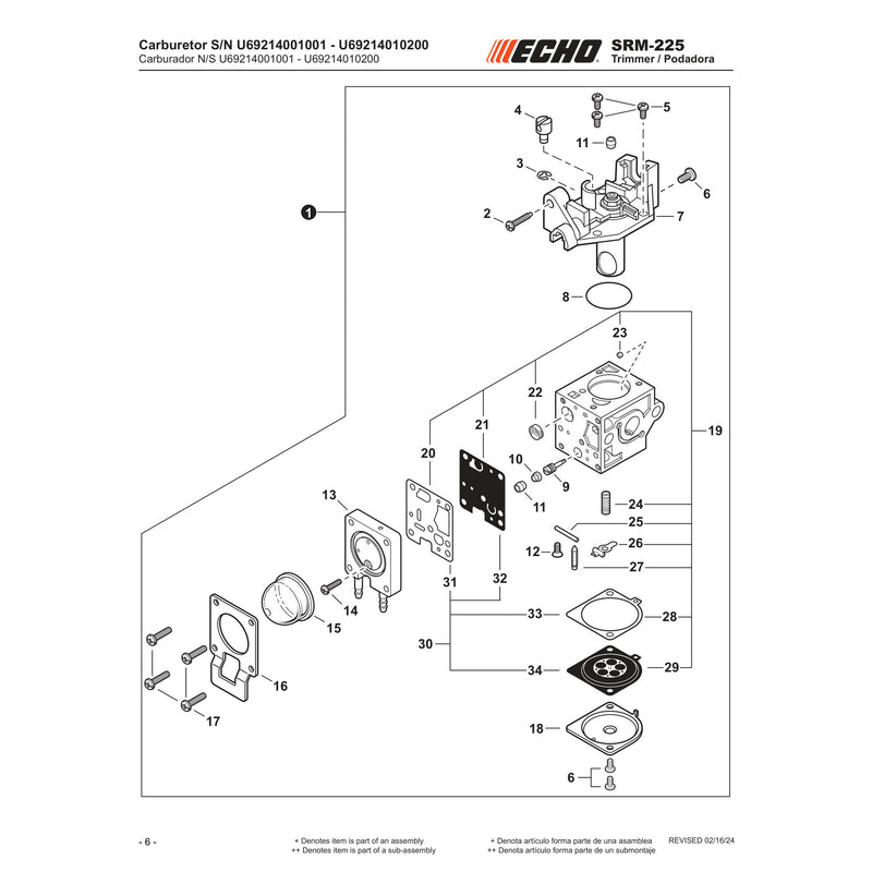 Carburetor S N U69214001001 U69214010200