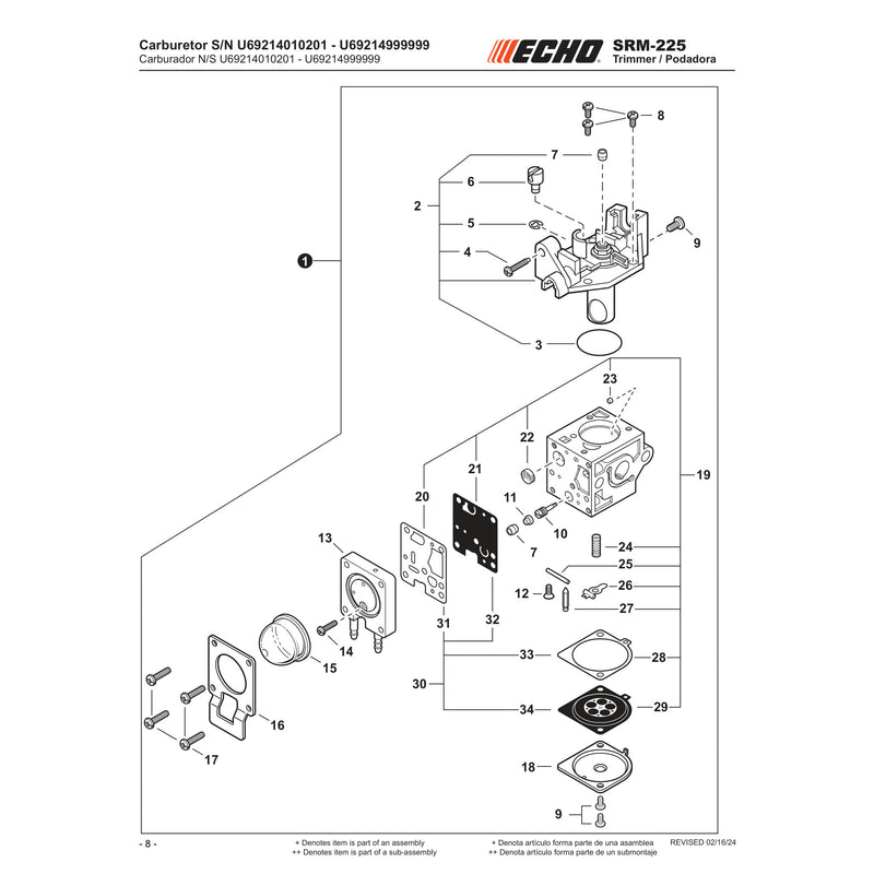 Carburetor S N U69214010201 U69214999999