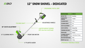 EGO Power+ SNS1200 Dedicated 12" Snow Shovel Bare Tool - Battery and Charger Not Included