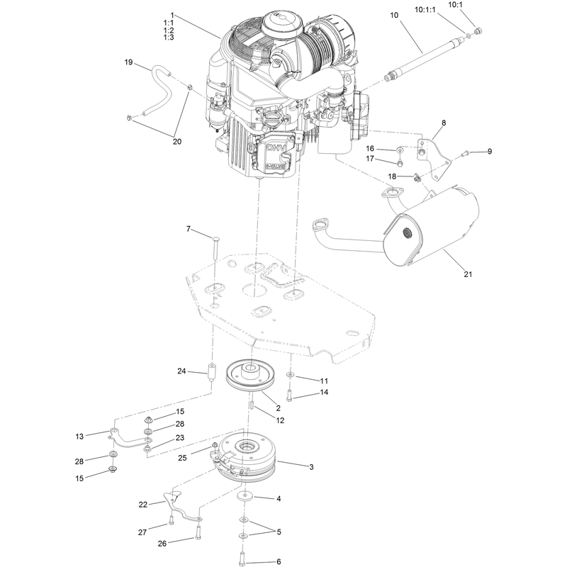 Engine, Clutch and Muffler Assembly
