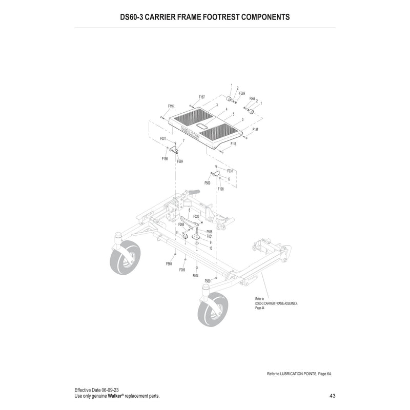 DS60-3 CARRIER FRAME FOOTREST COMPONENTS