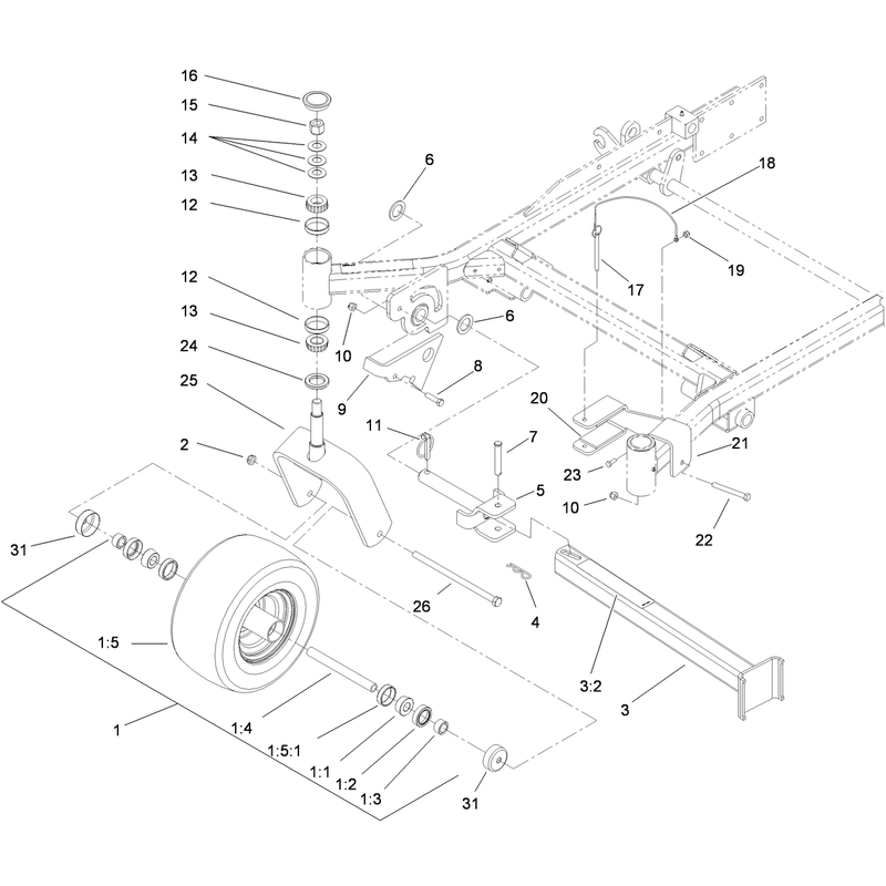 Fork Caster Wheel and Z Stand Assembly