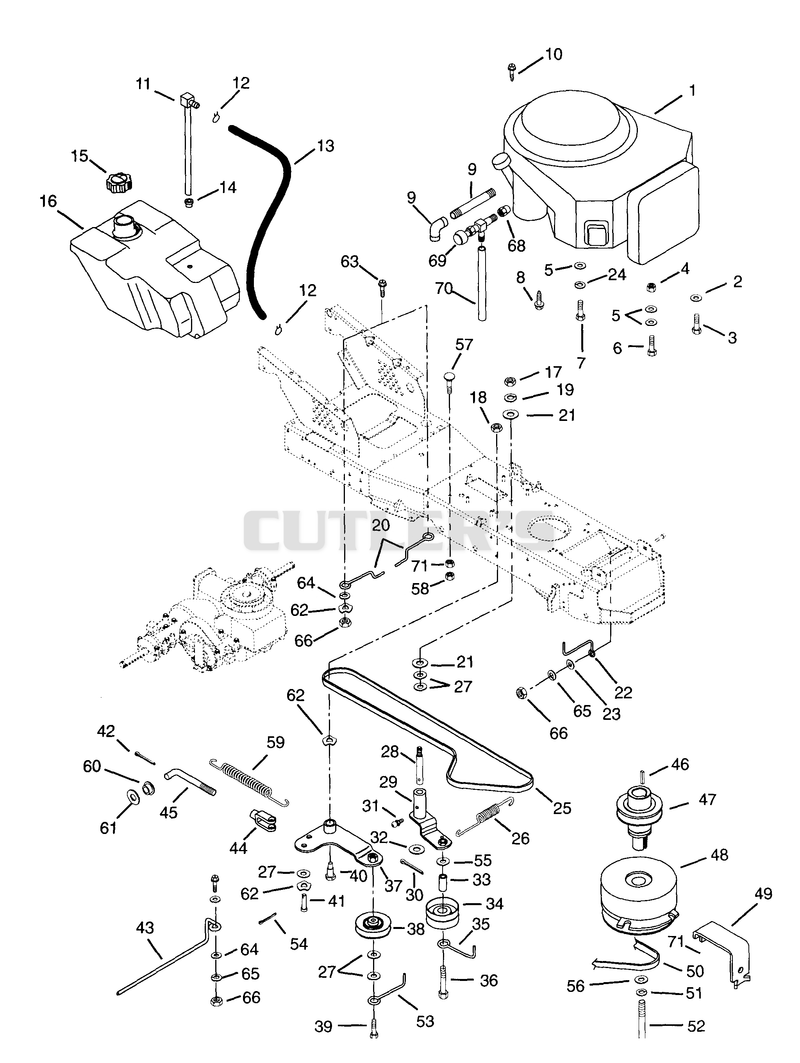 Engine, Fuel Tank & Belt Drive